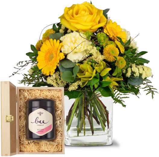 Fleurop Sunny Vibes avec du miel de fleurs suisse (Fleurs coupées)