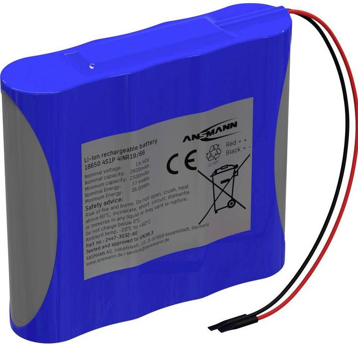 Productafbeelding Ansmann 4S1P Akkupack 4x 18650 Kabel Li-Ion 14.4V 2600mAh Akkupack 4x Li-Ion 1 (1 Pcs., 18650, 2600 mAh)