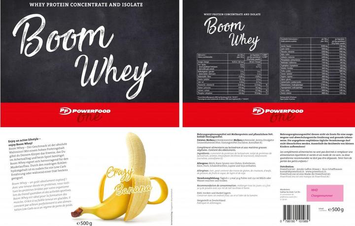 Valeurs nutritives et ingrédients PowerFood One Boom Whey (Banane, 1 pcs, 1000 g)
