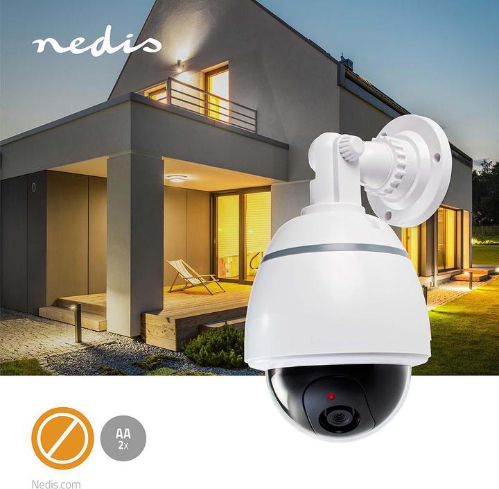 Image du produit Nedis Caméra de surveillance factice dôme IP44 fonctionnant sur piles intérieur/extérieur blanc blanc