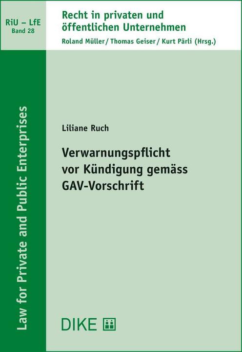 Produktbild Verwarnungspflicht vor Kündigung gemäss GAV-Vorschrift (Deutsch, Liliane Ruch, 2019)