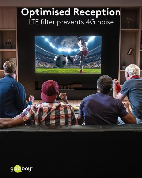 Produktbild Goobay Ultraflache Full HD DVB-T Zimmerantenne, inkl. LTE/4G Filter, Schwarz (Flachantenne, 16 dB, DVB-T / -T2)