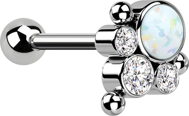 Star Piercing Micro Barbell Threadless silber mit Kugel und drei Kugeln drei Kristalle silber Opal weiss (Titan G23, ohne Messing)