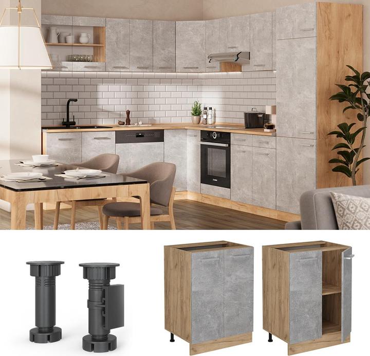 Actual product image Vicco Küchenunterschrank R-Line, Beton/Goldkraft Eiche, 60 cm, AP Anthrazit