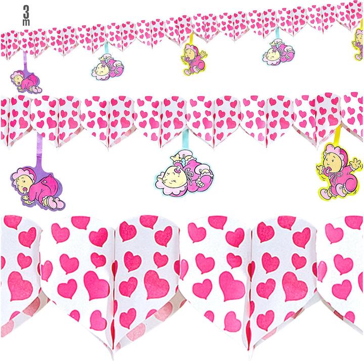Actual product image Widmann Bedruckte Girlande Mit Rosa Herzen Und Babymotiven 3 m