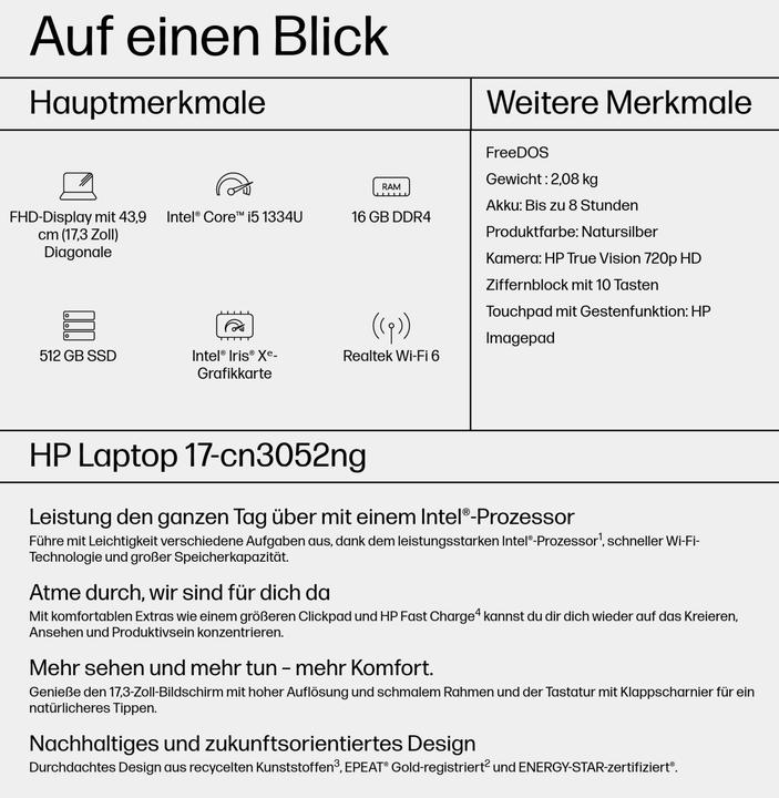 Productafbeelding HP 17-cn3052ng (17.30", Intel Core i5-1334U, 16 GB, 512 GB, DE)