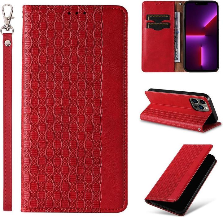 Produktbild Hurtel Magnet Strap Case Hülle für iPhone 14 Pro Max Flip Wallet Mini Lanyard Ständer Rot (Apple iPhone 14 Pro Max)