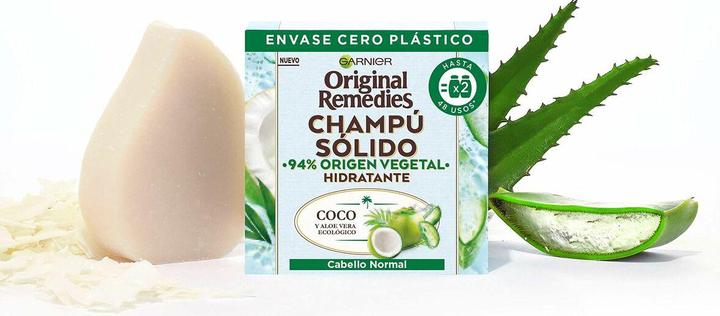 Actual product image Garnier ORIGINAL REMEDIES champú sólido hidratante de coco 2 X 60 gr (Solid shampoo)