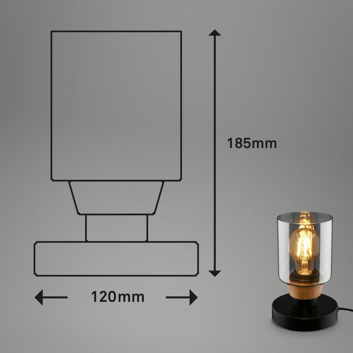 Produktbild Briloner Tischleuchte, mit Holz, Rauchglas, 1xE27/max.10W (E27)