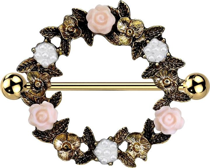 Immagine prodotto Star Piercing Barbell vergoldet mit zwei Kugeln Blumenkranz (Acciaio chirurgico 316L, Ottone)
