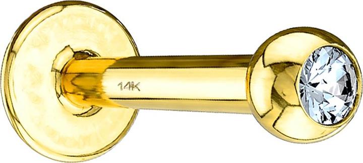 Star Piercing Micro Labret 14k gold mit Kugel und Kristall silber (ohne Messing, 14k Gold)