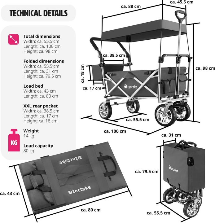 Image du produit tectake Chariot de jardin pliable 80 kg NICO