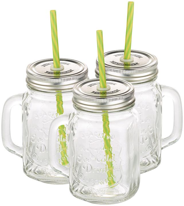 Pearl Retro drinking glass with handle, lid and straw, set of 3 (0.45 l, 3 x)