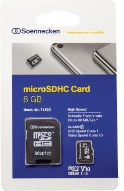 Produktbild Soennecken Speicherkarte 71633 micro SDHC Adapter Class 10 8GB (8 GB, microSDHC, U1, UHS-I)