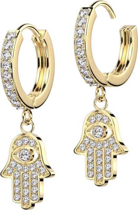 Star Piercing Ohrring zum Klappen vergoldet Kristalle silber Anhänger Hamsa (Chirurgenstahl 316L, Messing)