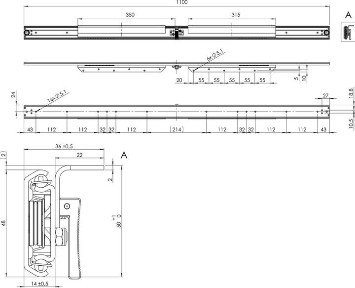 Produktbild Pöttker Ausziehtischführung BASIC SYNCHRON mit Bremse,Auszugslänge 1567 mm,verzinkt