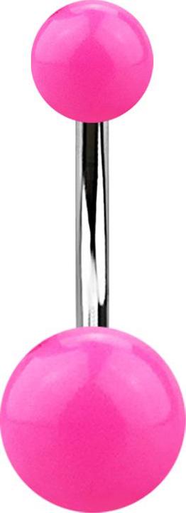 Star Piercing Banane silber mit zwei Kugeln pink (Acryl, ohne Messing, Chirurgenstahl 316L)