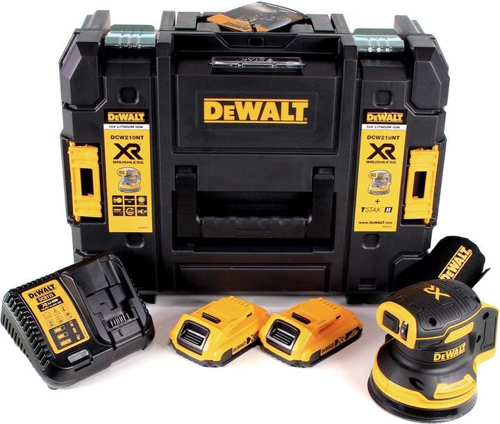 Produktbild DeWalt DCW 210 D2 Akku Exzenterschleifer Brushless 18V 12.000U/min 125mm + 2x Akkus 2,0 Ah + 1x Schn (Exzenterschleifer)