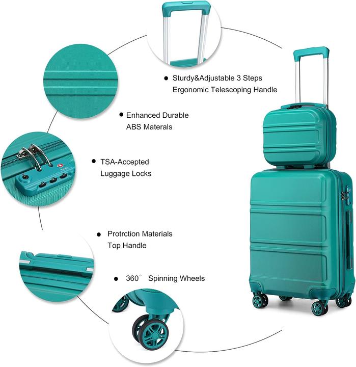 Immagine prodotto Kono Set di 2 valigie in ABS a guscio rigido Turchese (38 l, Bagaglio a mano (fino a 50 litri))