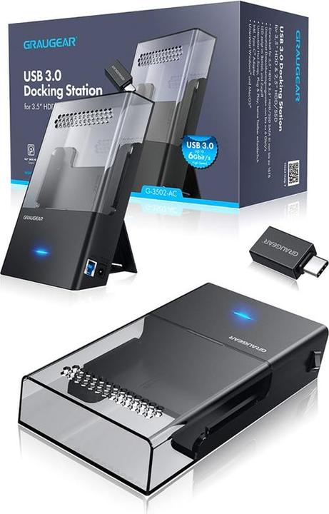 Produktbild Graugear Dock-Geh?use f?r 3,5"/2,5" HDD/SSD, USB3.2 Gen1 (USB-C, 1 Ports)