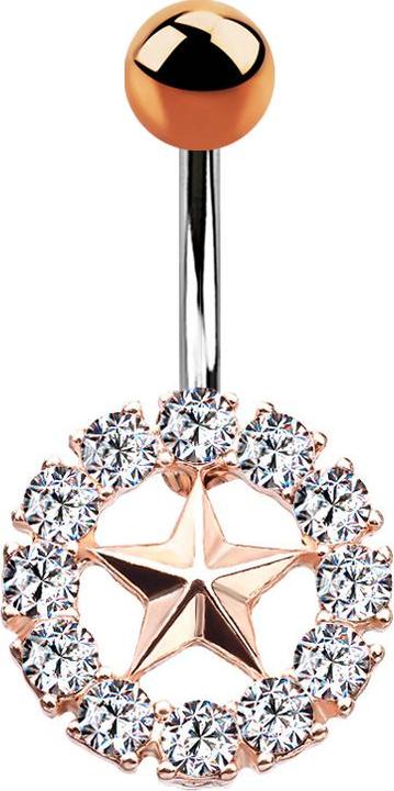 Star Piercing Banane rosegold Stern mit Kristallkreis silber (Chirurgenstahl 316L, Messing)