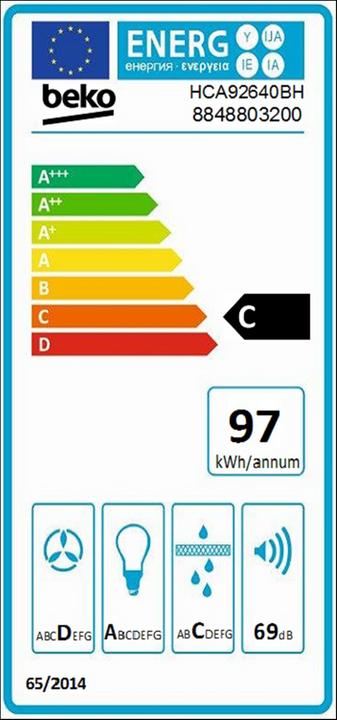 Label énergétique Beko HCA 92640 BH (Hotte de plafond)