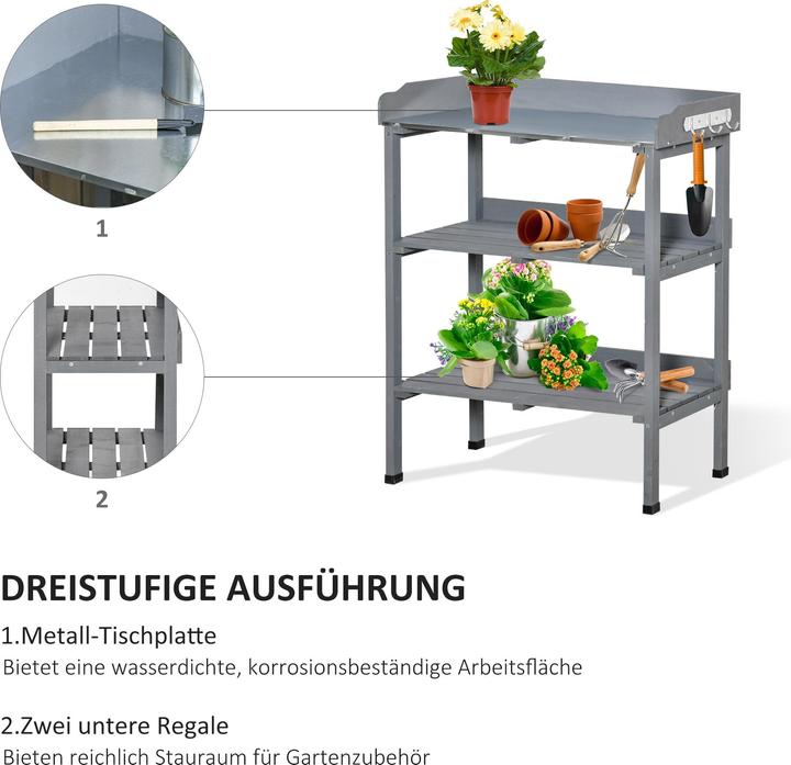 Outsunny Table de jardinage avec plan de travail en métal