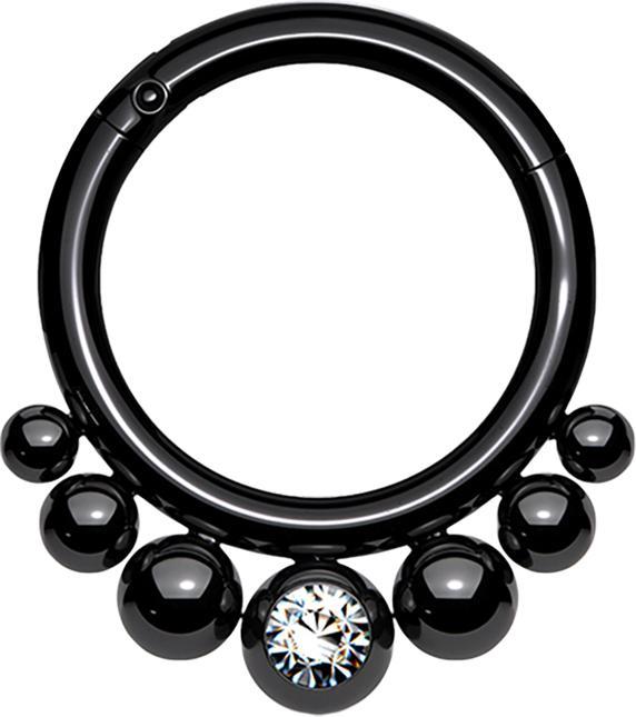 Star Piercing Micro Segmentring klappbar schwarz sieben Kugeln Kristall silber (Chirurgenstahl 316L, ohne Messing)