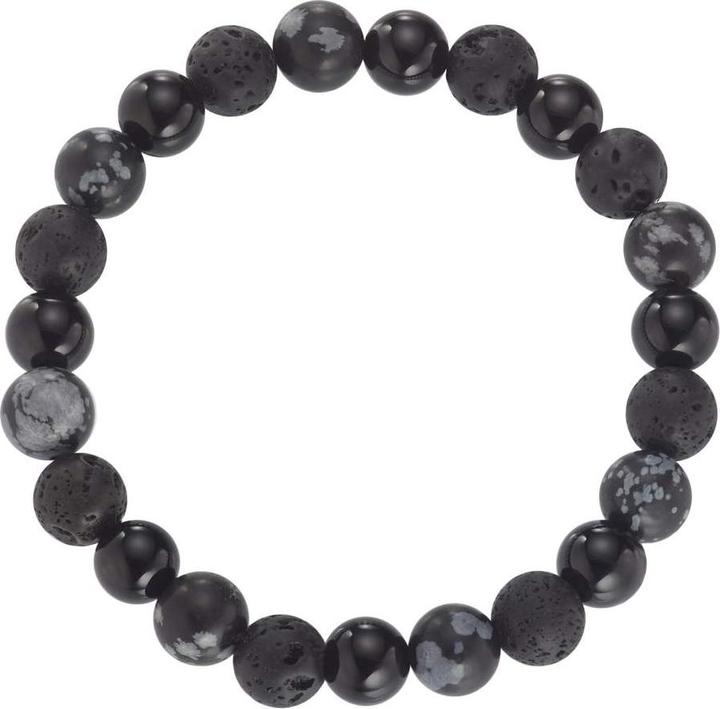 Bijouteria Armband (17 cm, Lava-Stein, Achat, Kunststoff, Schneeflocken-Obsidian)