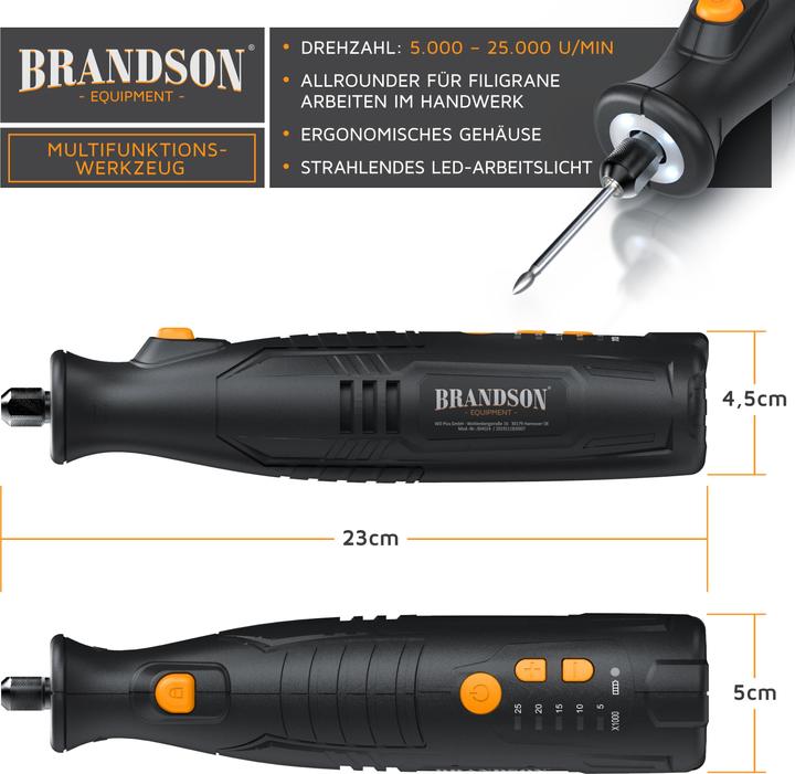 Produktbild Brandson Akku Multifunktionswerkzeug 8V 110-Teilig 5000-25000 U/min, Gravieren, Schleifen, Polieren, Schärfen
