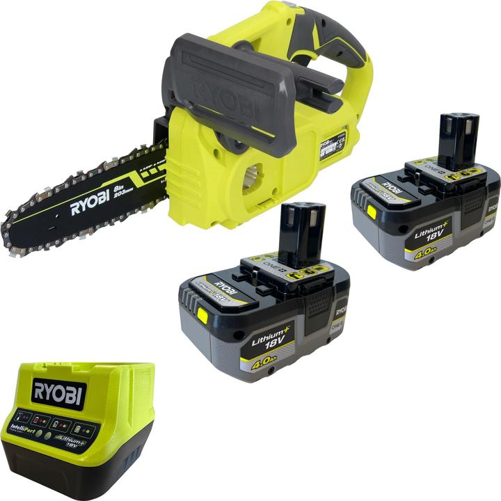 Ryobi RY18CS20A-0 18 V ONE+ Akku Kettensäge 20 cm Compact + 2x Akku 4,0 Ah + Ladegerät (Akku Kettensäge)