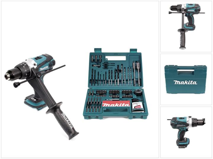 Produktbild Makita DHP 458 Z Akku Schlagbohrschrauber 18V 91Nm Solo + Bit & Bohrer-Set 100-teilig (Akkubetrieb)