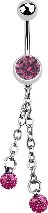 Immagine prodotto Star Piercing Banana in argento con catena e due sfere di cristallo rosa (Acciaio chirurgico 316L, senza ottone)