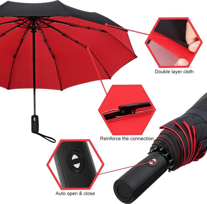 Image du produit JTI Parapluie compact - 105 cm - Noir / Rouge