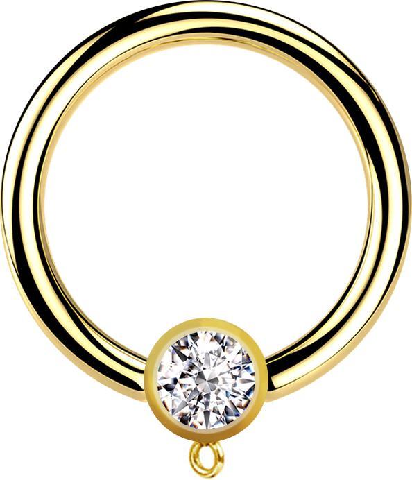 Star Piercing Micro Closure Ring vergoldet mit Zylinder Kristall silber Ring für Anhänger (Chirurgenstahl 316L, ohne Messing)