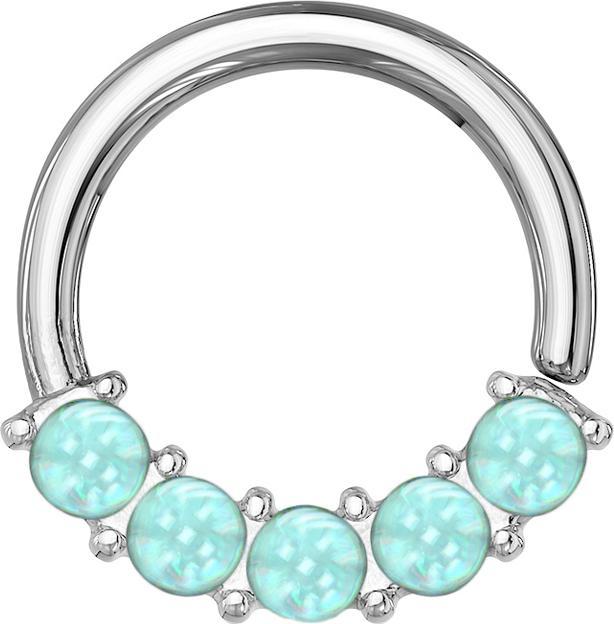 Produktbild Star Piercing Micro Piercing Ring silber front fünf Epoxidsteinen blau (Chirurgenstahl 316L, ohne Messing)