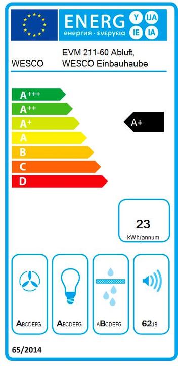 Label énergétique Wesco Hotte encastrable EVM 211-60 (4011597-000)