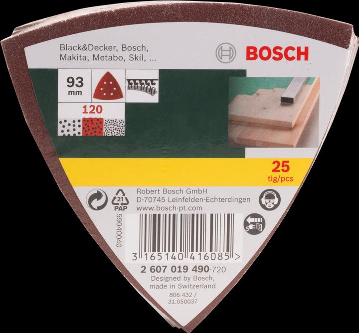 Produktbild Bosch Zubehör Schleifblatt-Set für Deltaschleifer, 93 mm, 120, 6 Löcher, 25er-Pack (120)