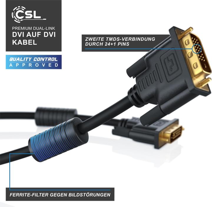 Produktbild CSL DVI zu DVI Kabel - Dual Link 24 1 - HDTV Auflösungen bis 2560x1600 - Ferritkern - OFC Kupferleiter (1.50 m, DVI)