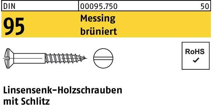 Produktbild Holzschraube DIN 95 Linsensenkkopf Schlitz 3,5 x 20 Messing brüniert (200 Schrauben pro Stück)