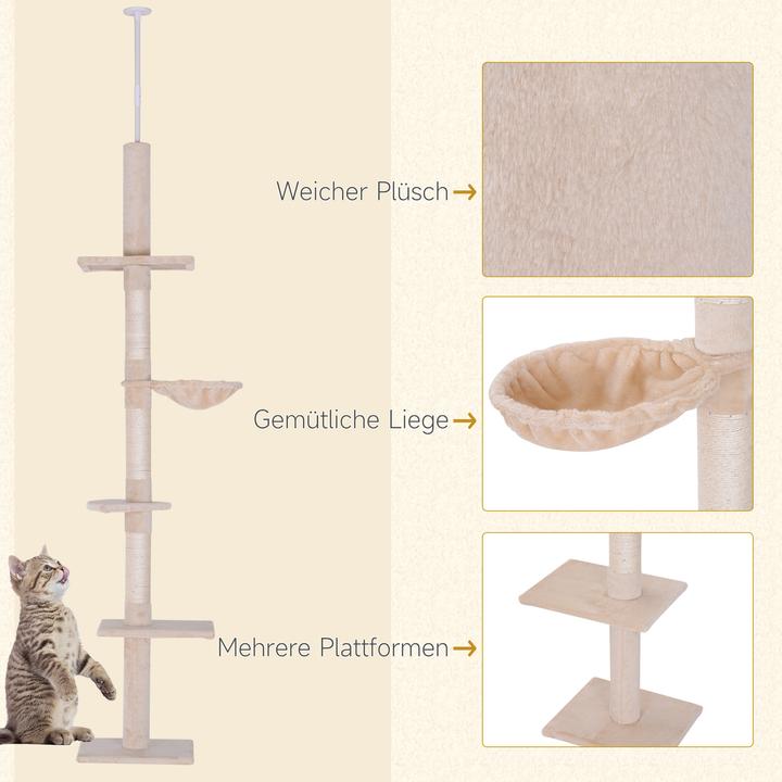 Produktbild PawHut Kratzbaum höhenverstellbar (260 cm, Beige)