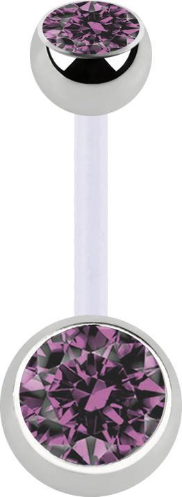 Image du produit Star Piercing Banane transparente avec deux boules cristal argenté violet clair (Bioflex, sans laiton, Acier chirurgical 316L)