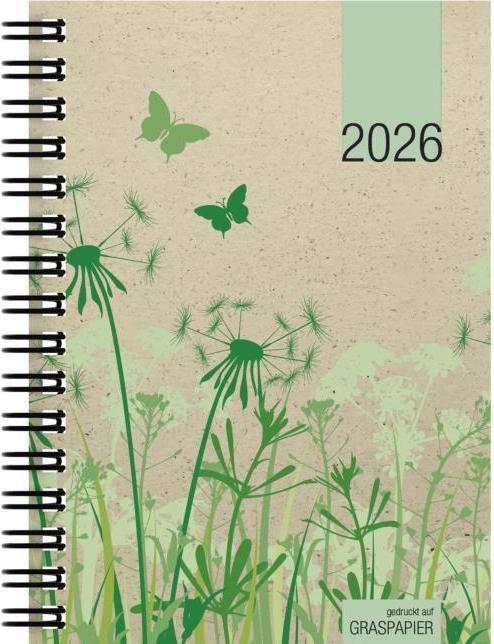 Actual product image Taschenkalender Graspapier 2026 - Bürokalender 10x14 cm - 1 Woche auf 2 Seiten - robuster (Hardcover, English, French)