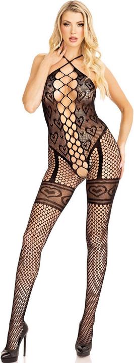 Immagine prodotto Leg Avenue Bodystocking Portacolletto Cuori Rossi Nero (Taglia unica)