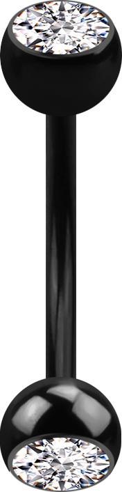 Star Piercing Micro Banane schwarz mit zwei Kugeln und Kristall silber (ohne Messing, Titan G23)