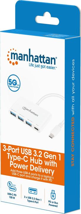 Actual product image Manhattan 3-Port USB 3.2 Gen 1 Type-C Hub with Power Delivery (USB-C, 4 Ports)