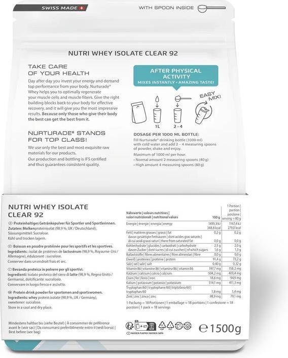 Energy Label Nurturade Care NEUTRAL Nutri Whey Isolate Clear 92 % powder (Neutral, 1500 g)