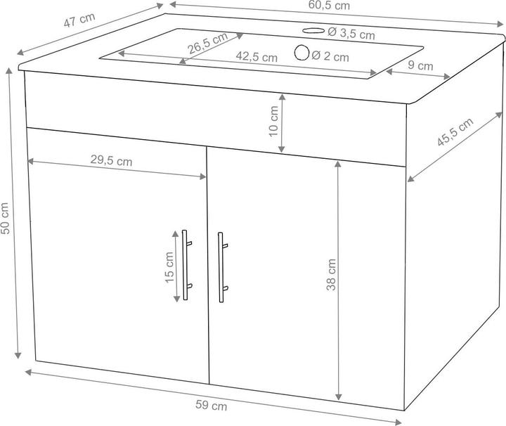 Immagine prodotto Mendler Lavabo + mobiletto, lavabo, lucido 60cm - bianco (61 x 48 x 50 cm)