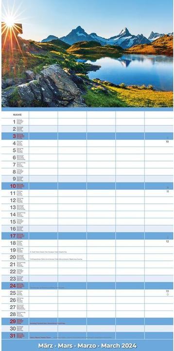 Image du produit Calendrier Suisse 2024 (22 x 45 cm)