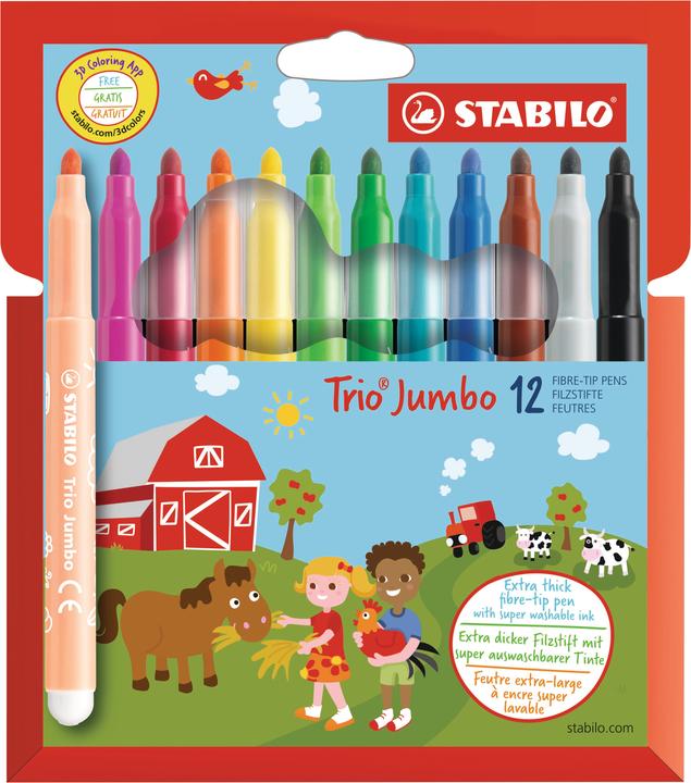 STABILO Trio Jumbo Dicker Filzstift (Mehrfarbig, 12 x)
